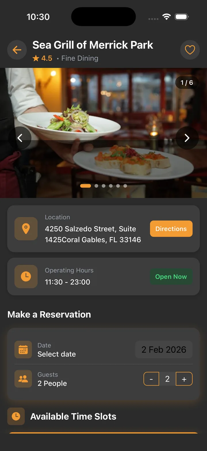 Dine time app screen 4
