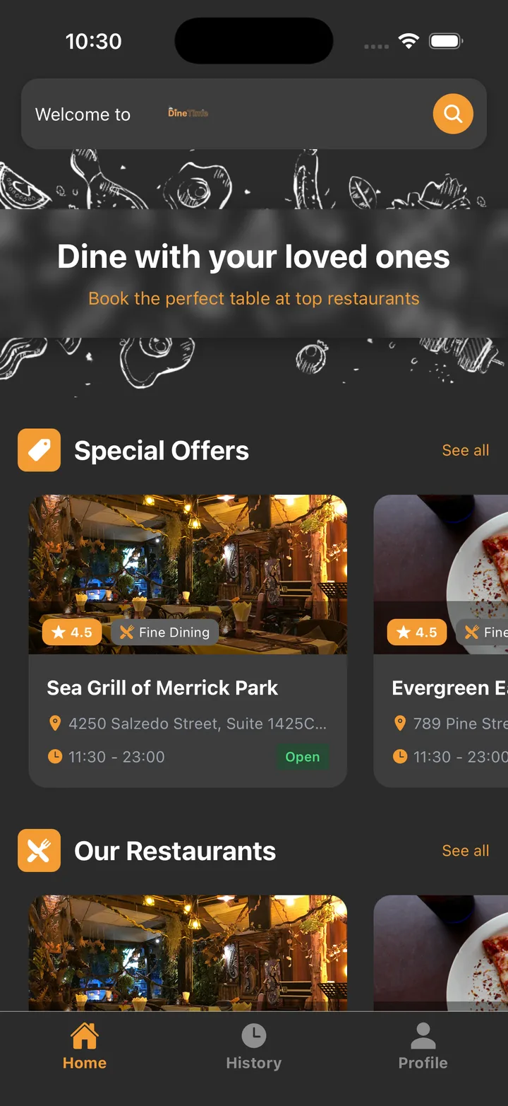 Dine time app interface preview